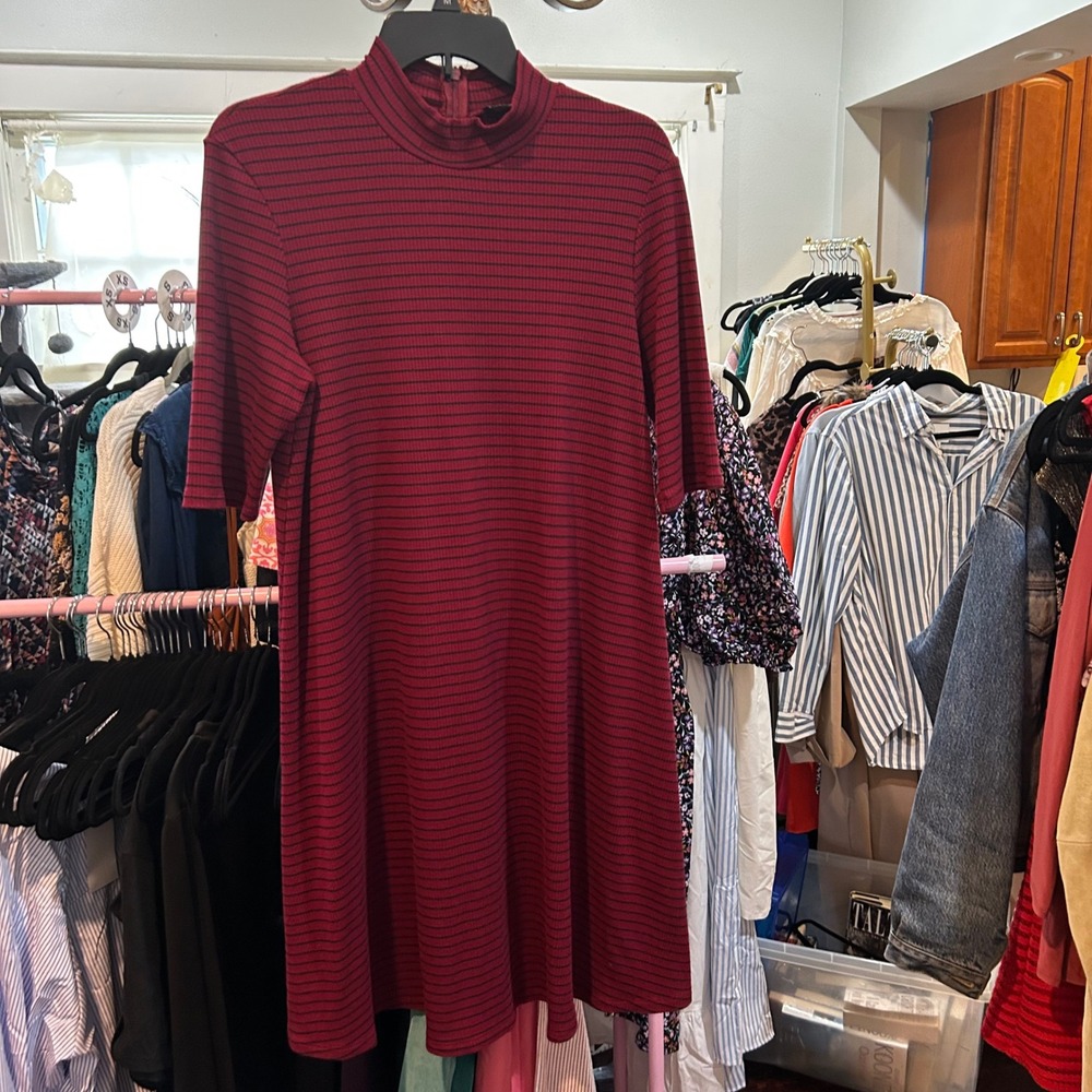 Ronni Nicole Striped Ribbed Mock Neck Casual Sweater Dress Comfortable XL‎